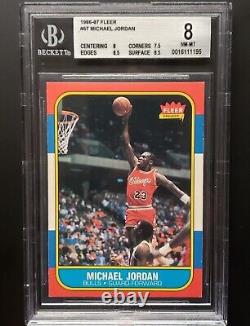 1986-87 FLEER MICHAEL JORDAN ROOKIE CARD RC #57 NM MINT BGS 8 with (2) 8.5