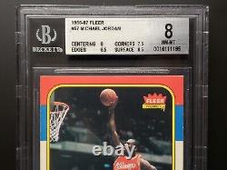 1986-87 FLEER MICHAEL JORDAN ROOKIE CARD RC #57 NM MINT BGS 8 with (2) 8.5