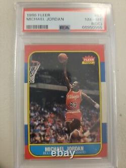 1986-87 Fleer Basketball Michael Jordan Rookie RC Near Mint-Mint #57 PSA 8 (OC)