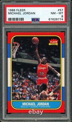 1986 FLEER #57 MICHAEL JORDAN RC (Hall of Fame) CHICAGO BULLS PSA 8 NM-MT Rookie