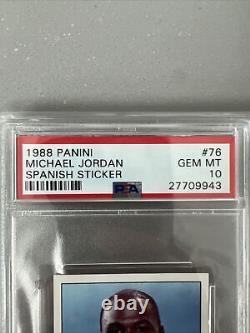 1988 Panini Spanish Sticker #76 Michael Jordan Stickers PSA 10 GEM MINT Pop 15