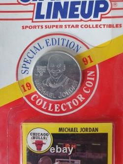 1991 Kenner Starting Lineup Michael Jordan Figurine Sealed Figure Coin & Card