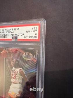 1997-98 Bowman's Best Michael Jordan Refractor Best Techniques PSA 8 Bulls MVP