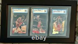 3 GEM? MINT 10 MICHAEL JORDAN CARDS? Comes With Beautiful Display Case
