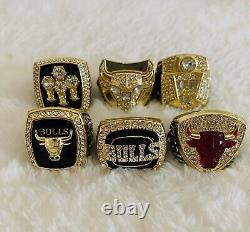 6 Pcs Chicago Bulls Michael Jordan Championship Ring Set with Case, ? SHIP