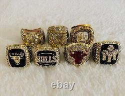 7 Pcs Chicago Bulls Michael Jordan Championship Ring Set with Case, ? SHIP