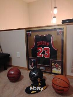 Autographed Signed LeBron Kobe Michael Jordan + MJ Shoe Jersey Ball Combo Framed