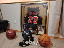 Autographed Signed LeBron Kobe Michael Jordan + MJ Shoe Jersey Ball Combo Framed