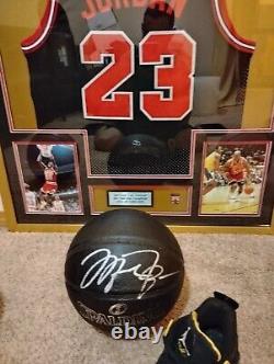 Autographed Signed LeBron Kobe Michael Jordan + MJ Shoe Jersey Ball Combo Framed