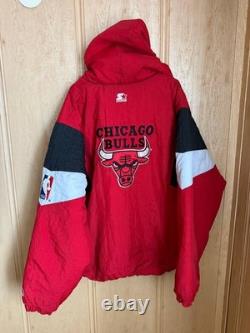 CHICAGO BULLS 90s 1\4 ZIP PUFFER HOODED JACKET VINTAGE STARTER ERA JORDAN SZ XL