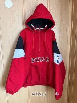 CHICAGO BULLS 90s 1\4 ZIP PUFFER HOODED JACKET VINTAGE STARTER ERA JORDAN SZ XL