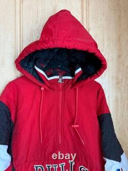 CHICAGO BULLS 90s 1\4 ZIP PUFFER HOODED JACKET VINTAGE STARTER ERA JORDAN SZ XL
