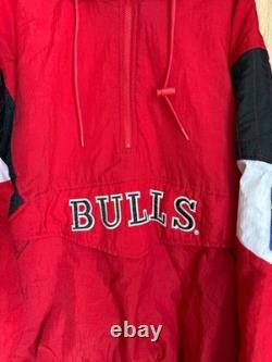 CHICAGO BULLS 90s 1\4 ZIP PUFFER HOODED JACKET VINTAGE STARTER ERA JORDAN SZ XL