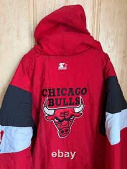 CHICAGO BULLS 90s 1\4 ZIP PUFFER HOODED JACKET VINTAGE STARTER ERA JORDAN SZ XL