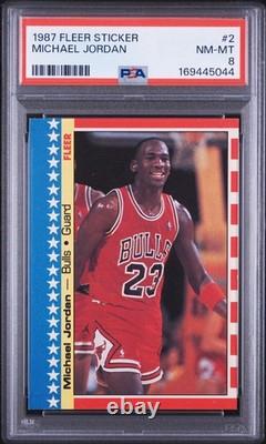 Fleer 1987 Fleer Sticker Michael Jordan #2 Chicago Bulls PSA 8