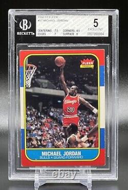 MICHAEL JORDAN Rookie Card RC 1986 Fleer Basketball #57 Bulls BGS 5 EXCELLENT