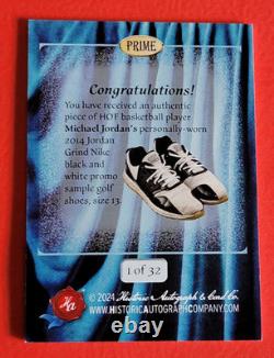 MICHAEL JORDAN WORN GOLF SHOES CARD #d1/32 2024 HISTORIC AUTOGRAPHS PRIME BULLS