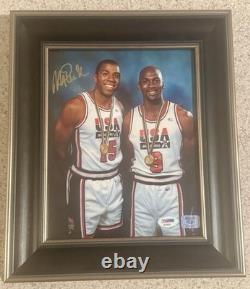 Magic Johnson Auto USA Olympics Signed 8x10 Framed Photo Michael Jordan PSA/DNA