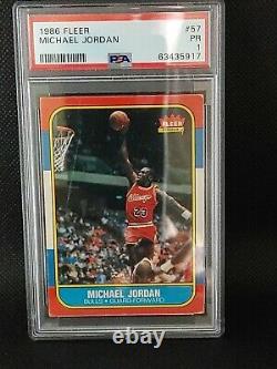 Michael Jordan 1986 Fleer #57 RC Rookie Bulls PSA 1 PR GOAT