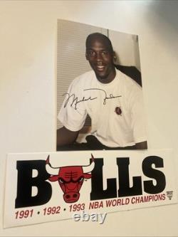 Michael Jordan Autographed Picture & 3 Peat Champions Sticker