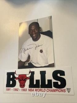 Michael Jordan Autographed Picture & 3 Peat Champions Sticker