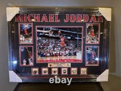 Michael Jordan Chicago Bulls NBA Championship Replica Rings Collage Framed GOAT