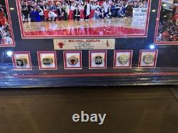 Michael Jordan Chicago Bulls NBA Championship Replica Rings Collage Framed GOAT