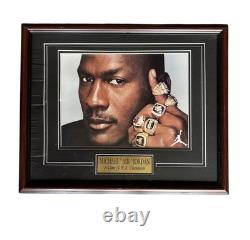 Micheal Jordan 6-Time NBA Champion Rings Frame Nike Poster Authentic Engraved