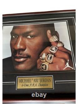 Micheal Jordan 6-Time NBA Champion Rings Frame Nike Poster Authentic Engraved