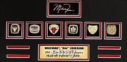 Micheal Jordan NBA Championship Replica Rings collage framed