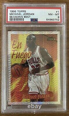 NICE 1996 Topps MICHAEL JORDAN Seasons Best Card PSA 8 NM-MT En Fuego