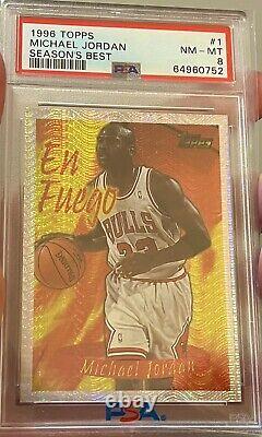 NICE 1996 Topps MICHAEL JORDAN Seasons Best Card PSA 8 NM-MT En Fuego