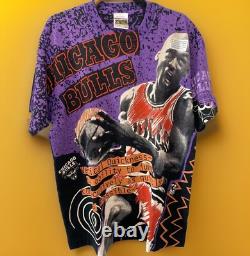 VTG Michael Jordan AOP Single Stitch Shirt MAGIC JOHNSON T's Chicago Bulls