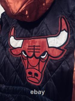 Vintage 90s Chicago Bulls Quilted Long Bench Coat Jacket Parka XL Michael Jordan