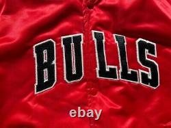 Vintage 90s NBA Chicago Bulls Starter Satin Bomber Jacket With Stitchef On Front