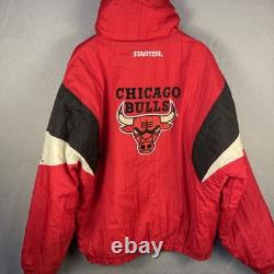 Vintage Chicago Bulls Starter Jacket Mens XL Red Hooded Pouch NBA 90s Jordan
