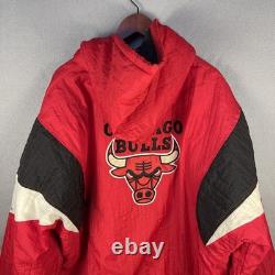 Vintage Chicago Bulls Starter Jacket Mens XL Red Hooded Pouch NBA 90s Jordan