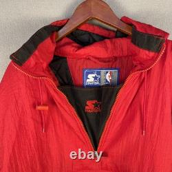 Vintage Chicago Bulls Starter Jacket Mens XL Red Hooded Pouch NBA 90s Jordan