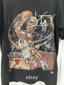 Vintage Dennis Rodman Pro Player 90s Chicago Bulls NBA Basketball Black T-Shirt